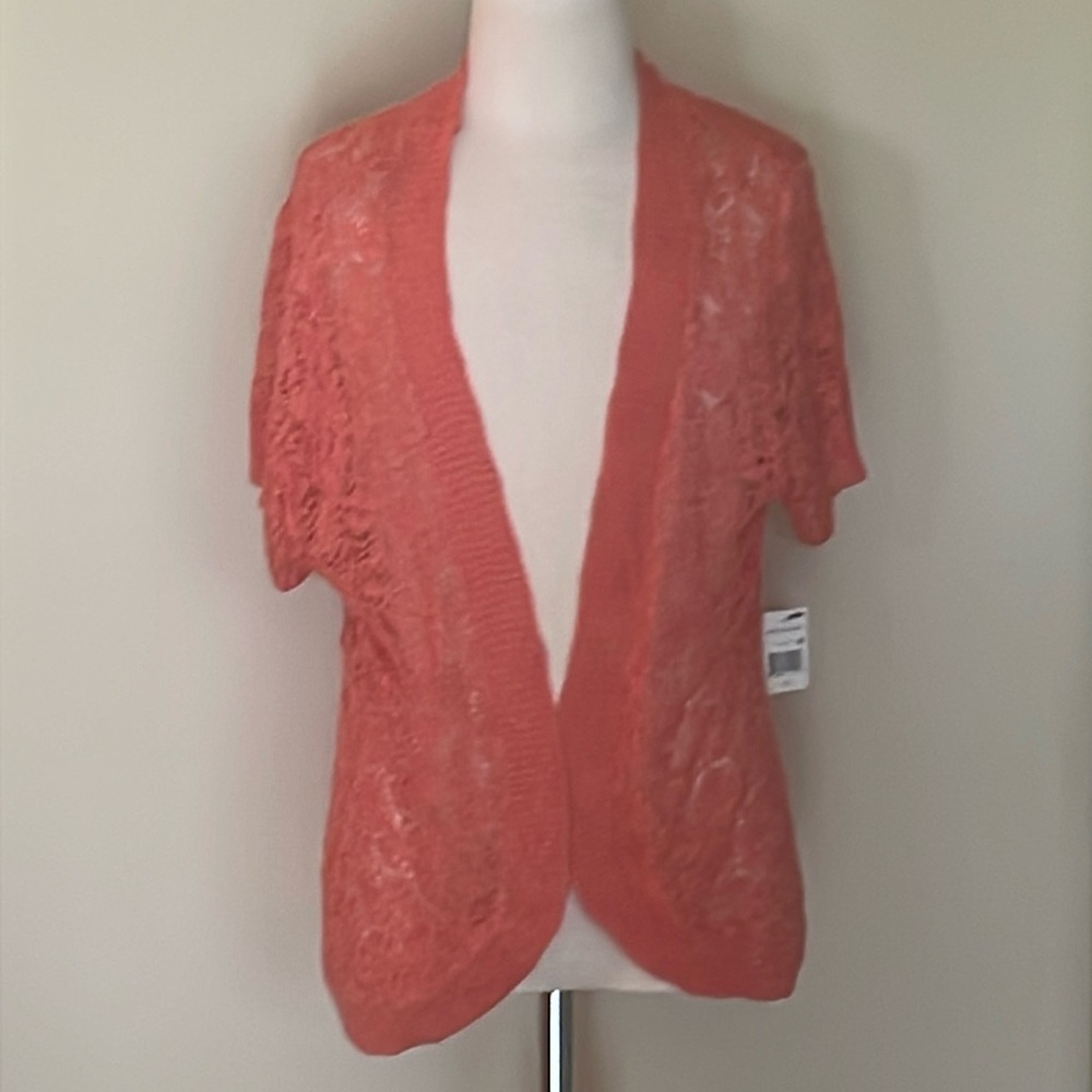 NWT~United States Sweaters Woman’s Small Tang Coral Open Crocheted Cardigan